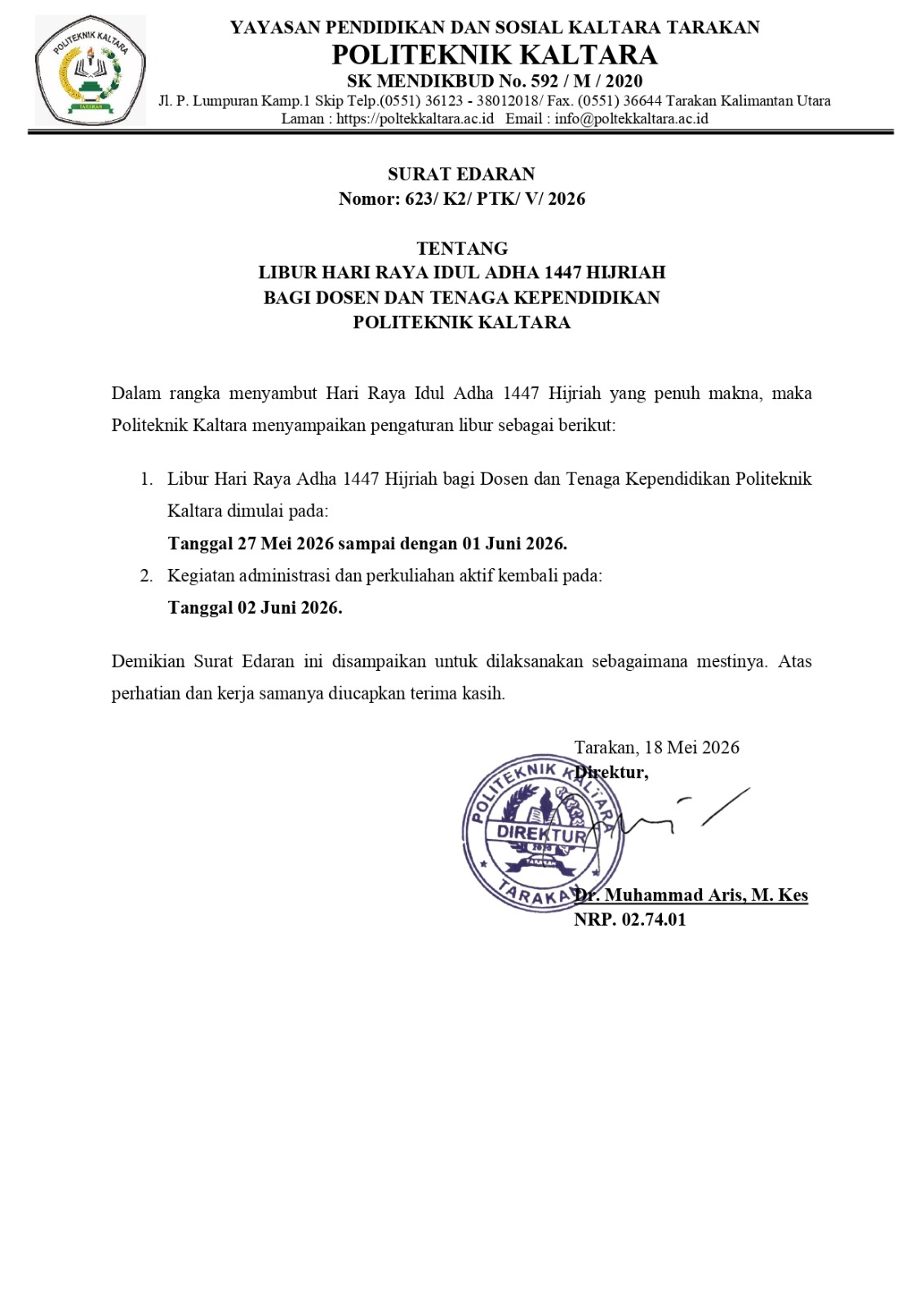 Surat Edaran Libur Hari Raya Idul Adha